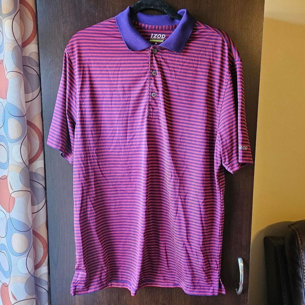 Izod Men's multi colored red and purple polo shirt Size Medium